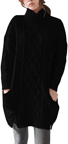 Women's Cashmere Knitted Turtleneck Long Sleeve Winter Wool Pullover Long Sweater Dresses Tops