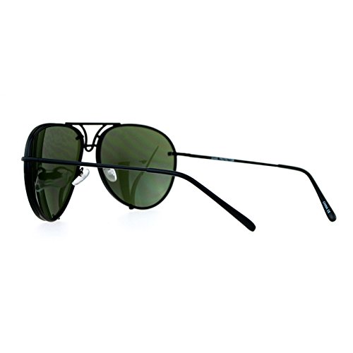 Oversized Round Aviator Sunglasses Metal Rims Behind Lens Black, Green