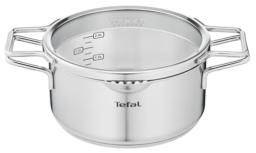 Tefal Nordica Casseruola 20 cm Acciaio Inox Capacità 3L Tecnologia Full induzione Design Minimalista Coperchio in Vetro Adatto per Gas Piano Piano Piano in Cucina Elettrica Induzione Forno