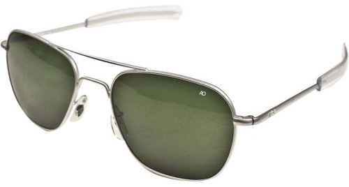 AO Eyewear American Optical Original Pilot Bayonet 52mm Matte Chrome TC Green Sunglasses
