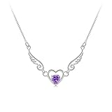 Fashion White Rhodium Plated Heart Purple Synthetic Stone Angel Wings Pendant with Free 18
