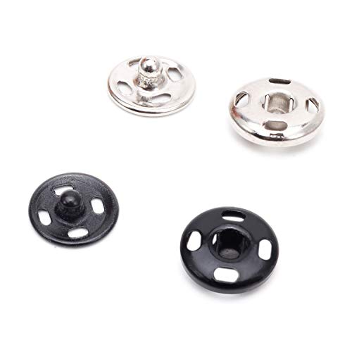 Senkary 200 Sets Sew-On Snaps, 10 mm Snap Buttons Metal Snap Fasteners Press Studs for Clothes, Sewing Clothing, Jeans, Jackets (Black and Silver)