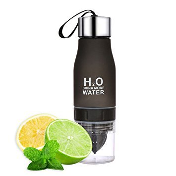 CoolKo Newest Leak Proof Portable 650ML Black H2O Infuser Sports Water Bottle Health Juice Fruit Squeezer Cup, Own Natural Flavored Fuit Infused Water for Healthy Drinks - Stainless Steel Bottle - Thumbnail 3