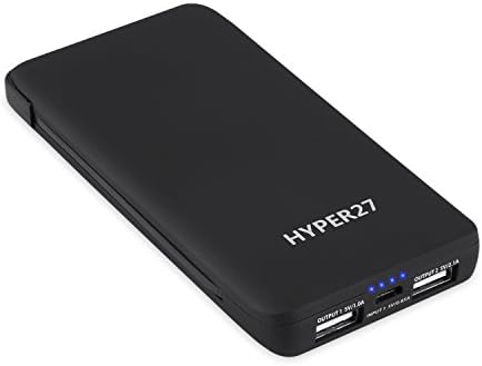Hyper27 Origin 5000mAh Ultra Slim Portable Charger External Battery Power Bank with Built-in USB Wire for iPhone, iPad, Samsung Nexus, HTC and More (Massive Black)