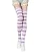 ZANZEA Womens Over Knee Thigh High Socks Long Striped Stocking Light Purple White One Size