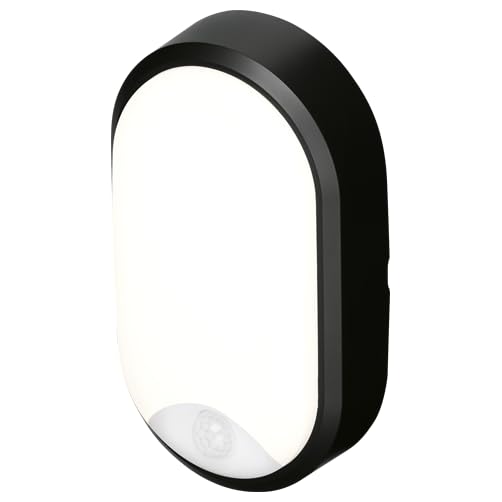 4lite Pylus Outdoor Oval Wall Light (Black) 1100lm Motion Sensor Bulkhead IP54 LED Integrated Exterior Light - 4L2/3216/PIR - 4Yr Guarantee