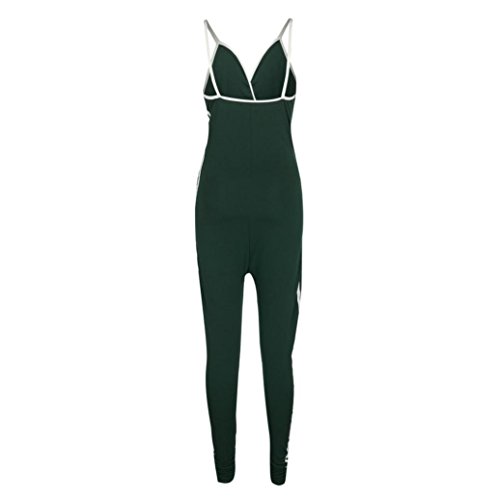 Minisoya Women Low Cut Backless Romper Playsuit Striped Fitness Sports Pencil Leggings Pants Casual Party Jumpsuit (Green, XL)