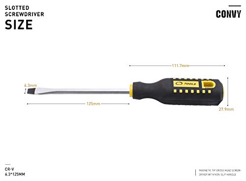 Convy GJ-0124 Slotted Screwdriver, Magnetic Tip Cross Head Screwdriver with Non-Slip Handle