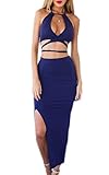 Zeagoo Women 2pcs Halter Bandage Backless Crop Tops Side Split Pencil Skirt