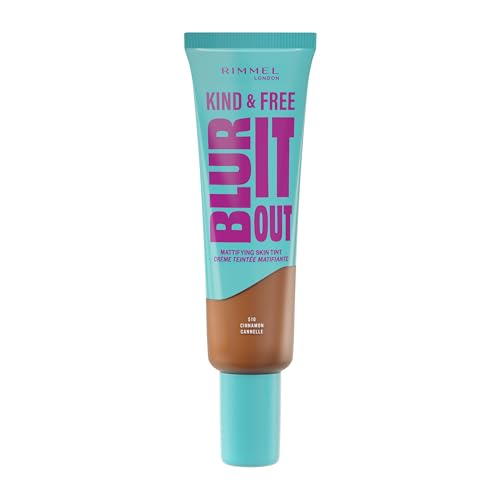 Rimmel Kind & Free, Blur It Out Mattifying Skin Tint, 510 Cinnamon, Lightweight Matte Finish, Minimises Pores, Infused with Cica Complex and Vitamin E, SPF 20, All-Day Shine Control, 30ml