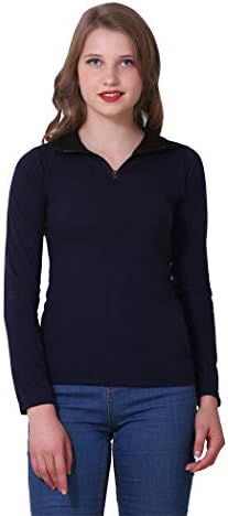 BLUEBELL CLOUD Women's Solid Mock Neck Full Sleeve Casual T-Shirt