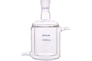 DONLAB CFH-3000 Glass 3000ml/3L Jacketed Beaker Double Layer Flat Bottom Reaction Flask with One 24/40 Ground Glass Joint