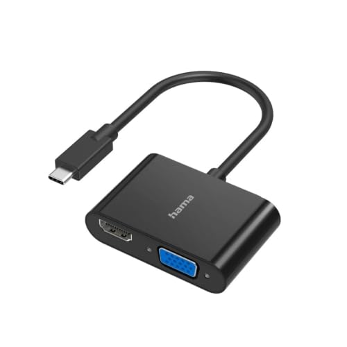 Hama USB C auf VGA und HDMI Adapter, 4K Ultra HD, Full HD 1080p (2in1 USB C Adapter mit HDMI Buchse und VGA Buchse zum Anschluss von PC, Laptop, MacBook, Tablet, iPad, Handy an Monitor, TV, Beamer)