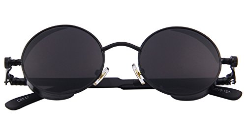 MERRY'S Gothic Steampunk Sunglasses for Women Men Round Lens Metal Frame S567(Black, 46)
