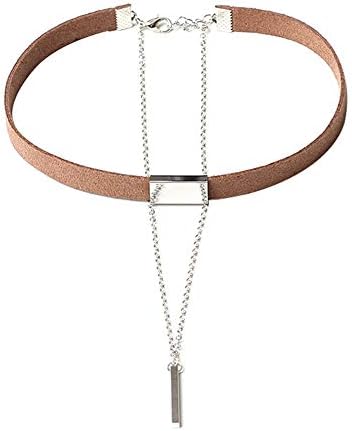 Hacoly Fashion Plush Choker Creative Double Layer Pendant Necklaces Charm Party Jewelry Accessories for Women -Brown B
