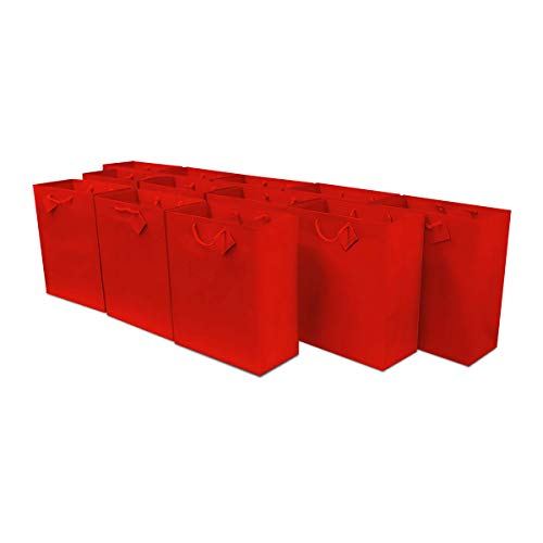 6x7.5x3" 12 Pcs. Small Red Premium Quality Paper Gift Bags with Handles, Party Favor Bags for Birthday Parties, Weddings, Holidays and All Occasions