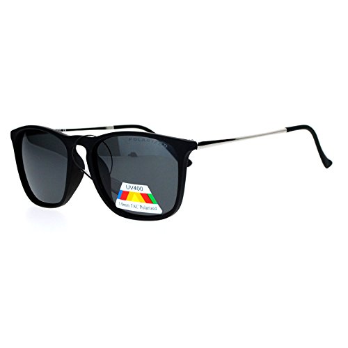 SA106 Mens Polarized Lens Classic Minimal Thin Plastic Horn Rim Sunglasses All Black
