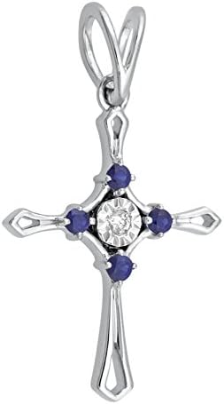 Cross, Almighty, Jewel Ivy 14k White Gold Cross Pendant with Sapphire, Diamond &amp; Chain