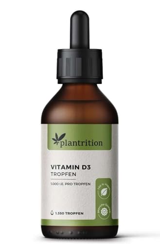 plantrition Vitamin D3 Tropfen Vegan 1000 I.E. pro Tropfen 1.350 Tropfe Vitamin D Öl - Vitamin D3 aus Flechten (Cholecalciferol) MCT Öl Kokosbasis Mad