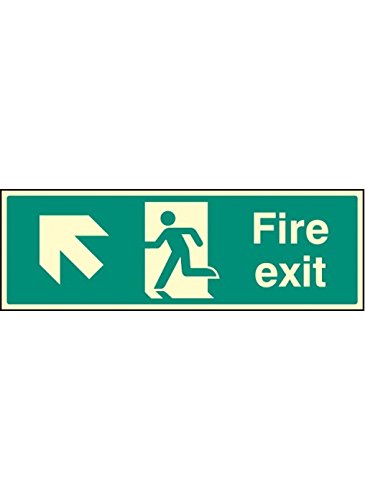 Caledonia Signs 32001G "Fire ExIt, Up And Left" Sign, Photo luminescent Rigid, 300 mm x 100 mm
