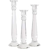 Crystal Candlesticks — by Alice Lane Home Collection — Set of 3 — Decorative Candle Holders — Classic Design for Weddings, Di