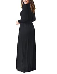 GRECERELLE Vestidos largos lisos sueltos de manga larga para mujer Vestidos largos casuales con bolsillos