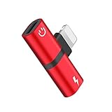 Hamdol for iPhone 7 Adapter, Car Accessories Headphone Jack Adapter for iPhone Charger Cable, Audio and Charge 4 in 1 Dongle for iPhone 8/ xr/xs max Accessories, Audio Adapter Earphone Connector, red