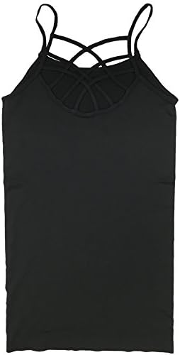LOVE CHARM WOMEN'S JUNIOR CAGE FRONT CAMI WORKOUT WEAR OUT FASHION TANK-SPAGHETTI STRAP CAMI (BLACK)