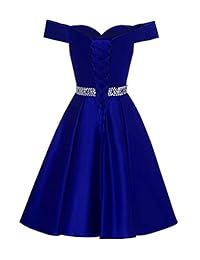 Changuan Vestido de fiesta corto con cuentas y hombros descubiertos para mujer