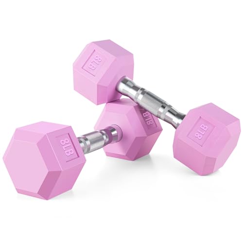 Portzon Weights Dumbbells Pink Colors Compatible with Set of 2 Neoprene/Rubber Dumbbells,1-15 LB, Anti-Slip, Anti-roll, Hex Shape Image