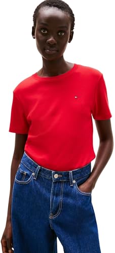Tommy Hilfiger Damen T-Shirt Kurzarm Slim Cody Rundhalsausschnitt, Rot (Primary Red), XL