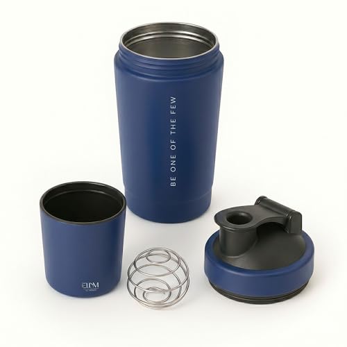 Coqueteleira Aço Inox 600ml com Compartimento Inferior ELLYM NUTRITION Misturador Ideal Shakes (Azul)