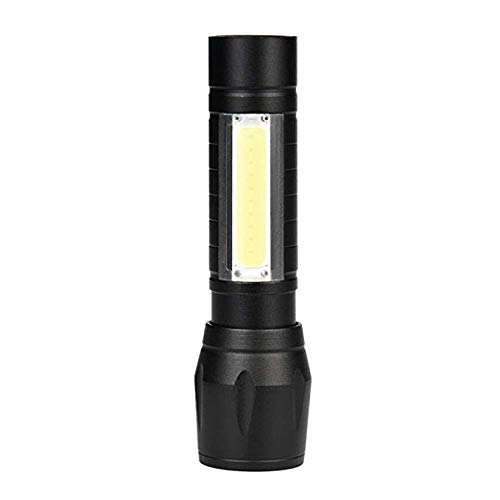 OnlineWorld Built-in Battery Micro USB Rechargeable XPE COB LED Zoomable Waterproof Flashlight Torch Lamp with 3 Mode, Small, Black