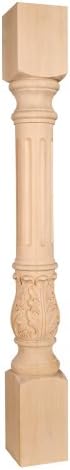 One Pair- Turned Acanthus Wood Posts (Island Leg)- 4" x 4" x 35-1/2"