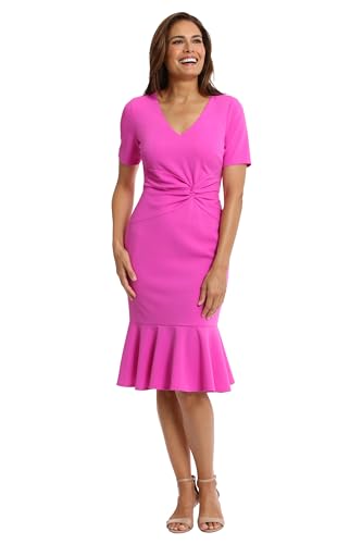 London Times Women's Dresses V-Neck Polished Flounce Hem Twist Waist Detail Fem…