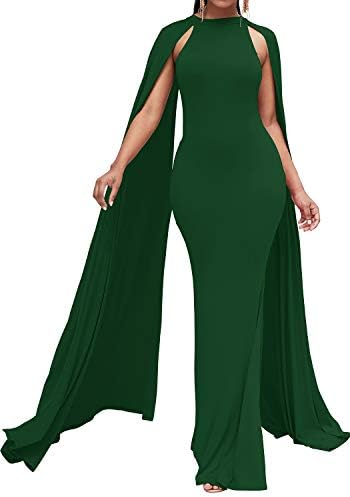 Women's Elegant Long Mermaid Formal Gown Prom Evening Dresses with Cape