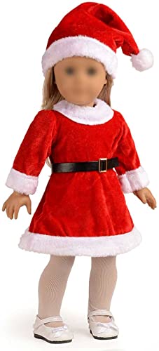 Doll Clothes 18 inch Santa Christmas Dress Outfit Fits 18 Inches Dolls (Dress, Hat, Blet, Stockings)