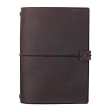 A5 Travelers Notebook Cover, Genuine Leather Cover for 5x8 Travel Journals Softcover & Hardcover, Elastic Hold & Closure, Dark Brown
