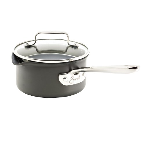 Emeril by All-Clad E92021 Hard Anodized Nonstick Scratch Resistant Sauce Pan with Pour Spouts Cookware, 1-Quart, Black