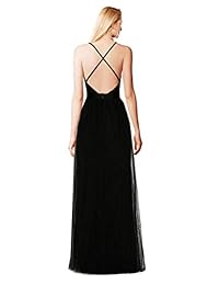 Atractivo - Tirantes de espagueti con escote en V profundo, espalda abierta, tul de doble abertura frontal, vestido formal de noche