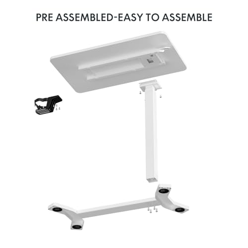 SANODESK Medical Adjustable Overbed Bedside Table with Hidden Casters