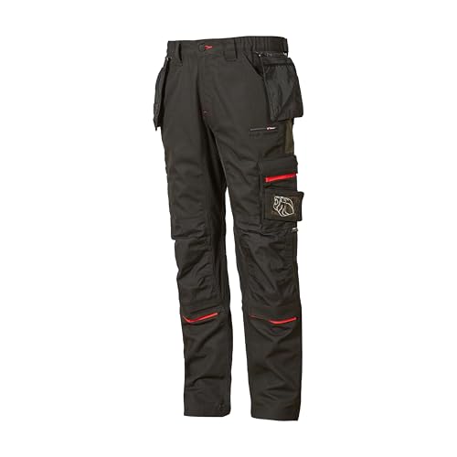 U-Power RACE, Men's Work Trouser, Elastic Waist Cargo Pant, with Knee Pad Pockets, Multi-Pocket, Comfortable Fabric, Heavy Duty Durable Outer Wear (Black Carbon 46)