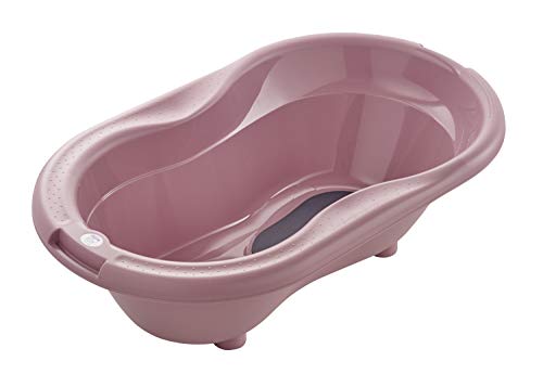 Rotho Babydesign Baby Badewanne TOP, Mit Antirutschmatte und Ablaufstöpsel, 0-12 Monate, Fantastic Mauve (Altrosa), 20001 0288