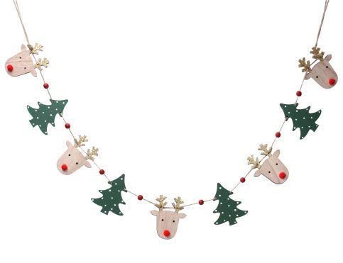 Gisela Graham Christmas Garland - Wooden Deer Head and Trees String