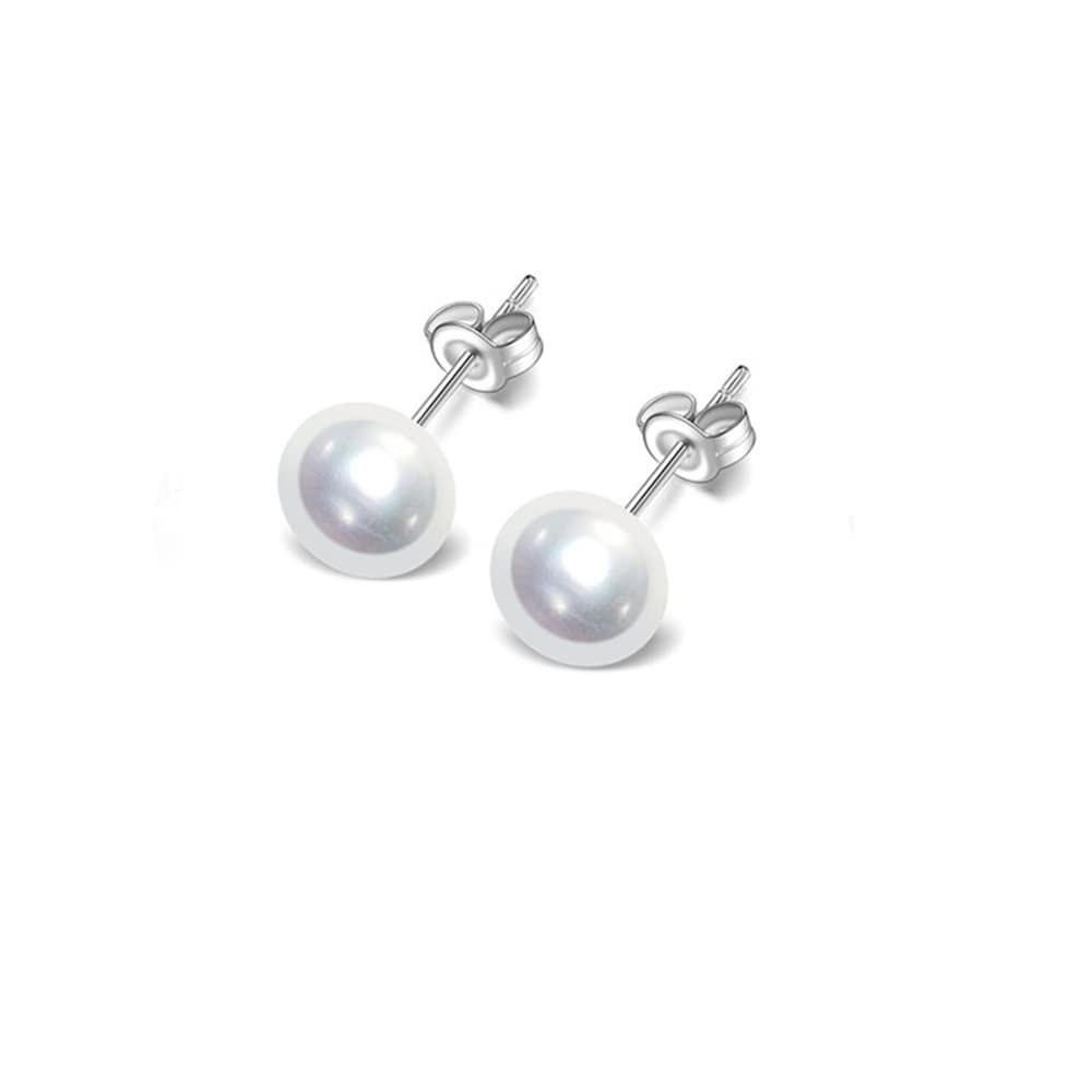 TreasureBay Classic Women's Pearl stud Earrings size 7-8mm colour: Pink/White/Black/Grey/Purple (White)
