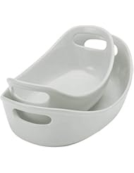 Rachael Ray Ceramics Bubble and Brown Oval Baker Set, 2-Piece, Light Sea Salt Gray - 47655