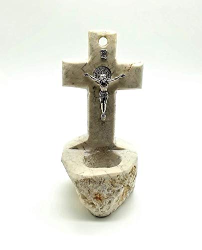 Holy Water Font for Home Medjugorje Natural Stone Handmade Table Wall Cross Holy Water Holder 6.5"