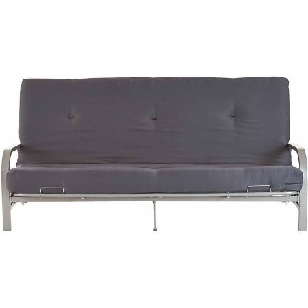 Mainstays Silver Metal Arm Futon Frame with Full Size Mattress, Gray
