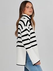 ANRABESS Women's Striped Long Sleeve Tutrleneck