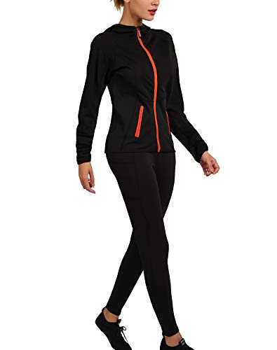Active Wear Sets for Women -Workout Clothes Gym Wear TracksuitsYoga Jogging Track Outfit Legging Jacket 2 Pieces Set (S) Black ... - Thumbnail 3